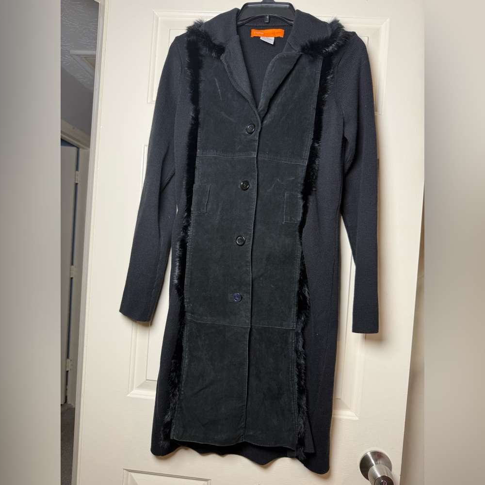 Cynthia Steffe‎ black suede and knit sweater coat